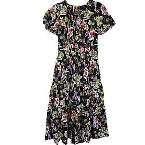 By Anthropologie The Somerset Maxi Dress Size L Black Floral Tiered Classic Boho